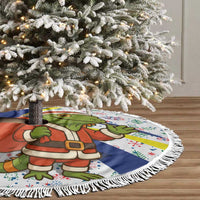 Curacao Christmas Tree Skirt with Santa Lizard Crown Gifts Snowflakes and Holiday Icons Design - Wonder Print Shop