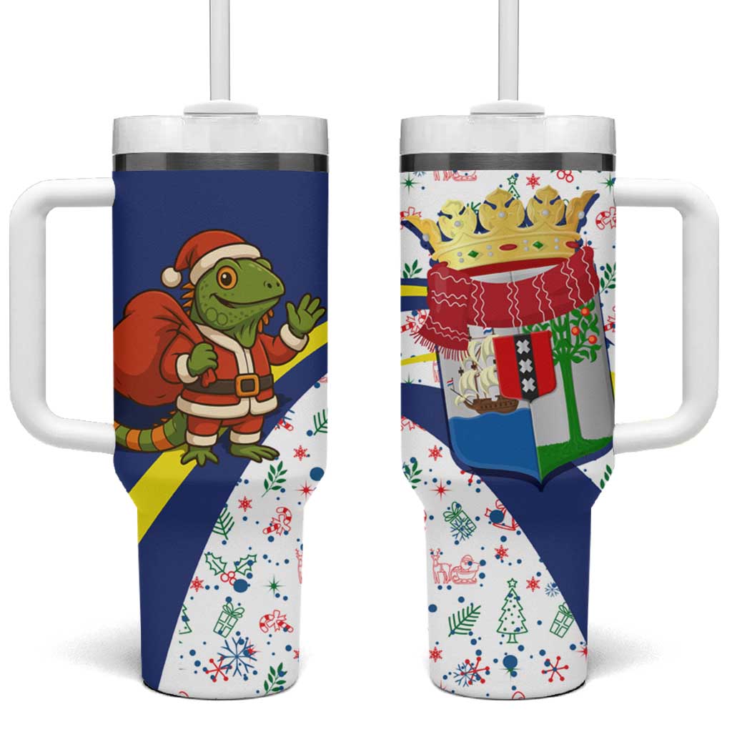 Curacao Christmas Tumbler With Handle with Santa Lizard Crown Gifts Snowflakes and Holiday Icons Design - Wonder Print Shop
