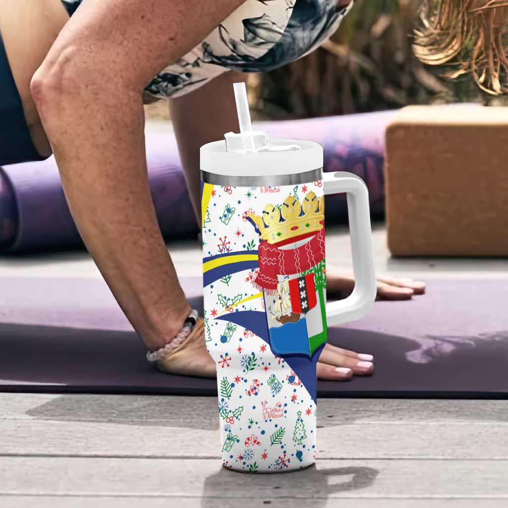 Curacao Christmas Tumbler With Handle with Santa Lizard Crown Gifts Snowflakes and Holiday Icons Design - Wonder Print Shop