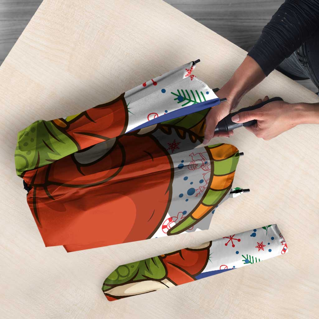 Curacao Christmas Umbrella with Santa Lizard Crown Gifts Snowflakes and Holiday Icons Design - Wonder Print Shop