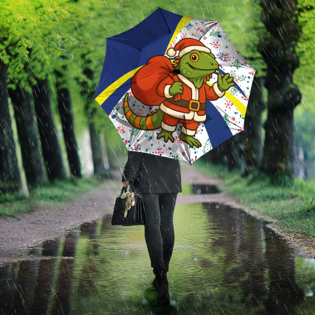 Curacao Christmas Umbrella with Santa Lizard Crown Gifts Snowflakes and Holiday Icons Design - Wonder Print Shop