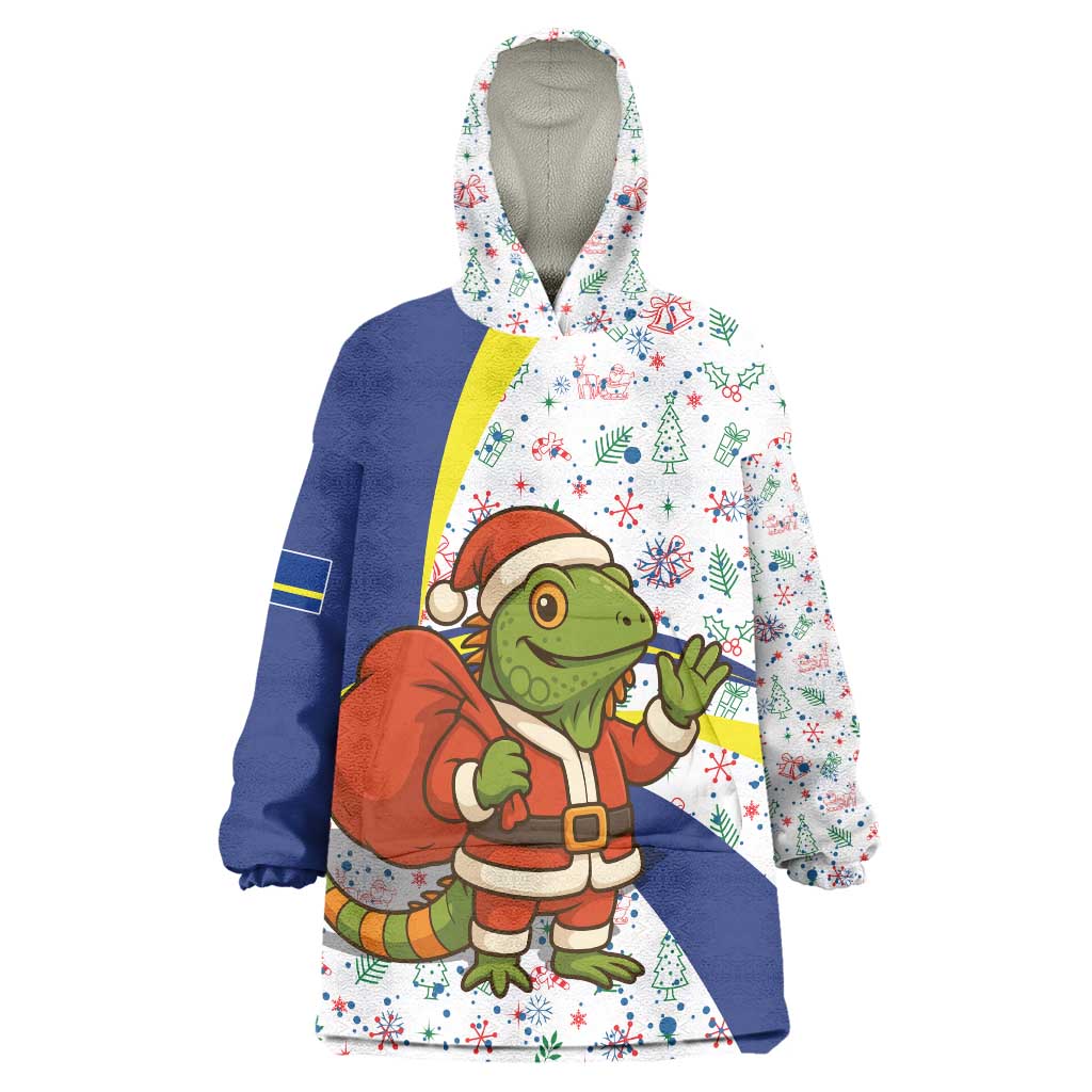 Curacao Christmas Wearable Blanket Hoodie with Santa Lizard Crown Gifts Snowflakes and Holiday Icons Design - Wonder Print Shop