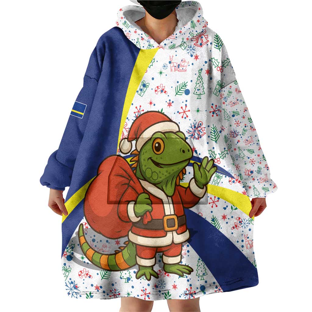 Curacao Christmas Wearable Blanket Hoodie with Santa Lizard Crown Gifts Snowflakes and Holiday Icons Design - Wonder Print Shop