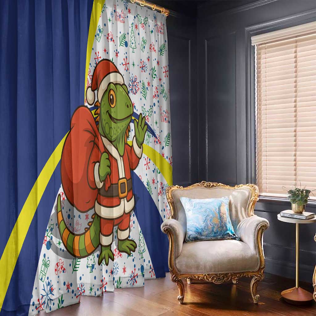 Curacao Christmas Window Curtain with Santa Lizard Crown Gifts Snowflakes and Holiday Icons Design - Wonder Print Shop