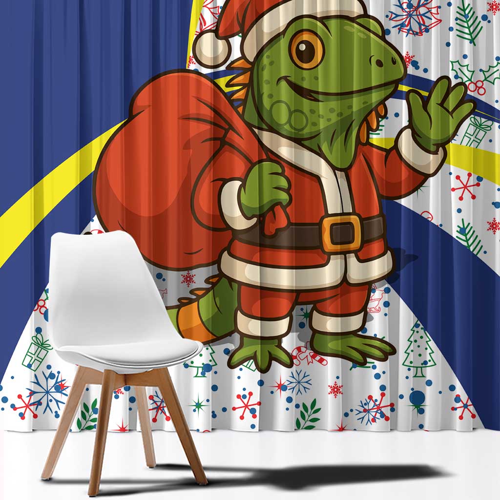 Curacao Christmas Window Curtain with Santa Lizard Crown Gifts Snowflakes and Holiday Icons Design - Wonder Print Shop