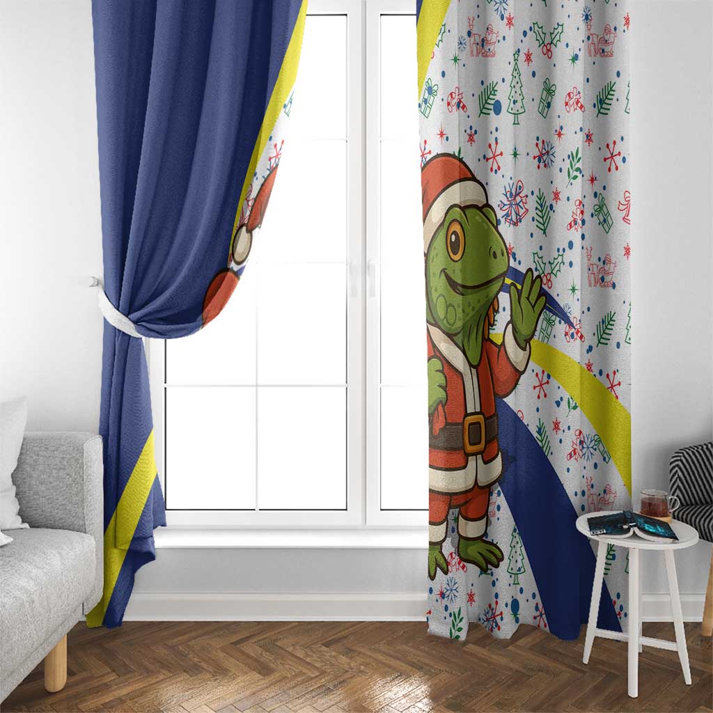 Curacao Christmas Window Curtain with Santa Lizard Crown Gifts Snowflakes and Holiday Icons Design - Wonder Print Shop