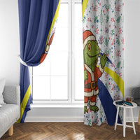 Curacao Christmas Window Curtain with Santa Lizard Crown Gifts Snowflakes and Holiday Icons Design - Wonder Print Shop