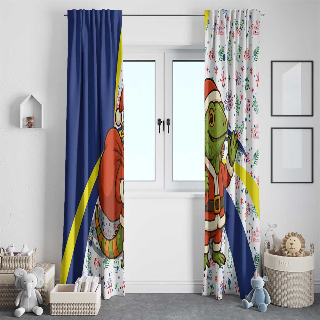 Curacao Christmas Window Curtain with Santa Lizard Crown Gifts Snowflakes and Holiday Icons Design - Wonder Print Shop