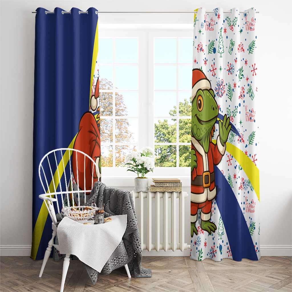 Curacao Christmas Window Curtain with Santa Lizard Crown Gifts Snowflakes and Holiday Icons Design - Wonder Print Shop