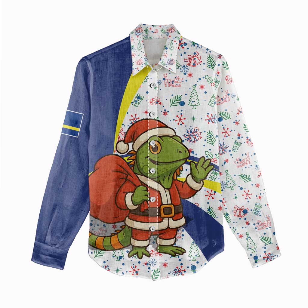 Curacao Christmas Women Casual Shirt with Santa Lizard Crown Gifts Snowflakes and Holiday Icons Design - Wonder Print Shop