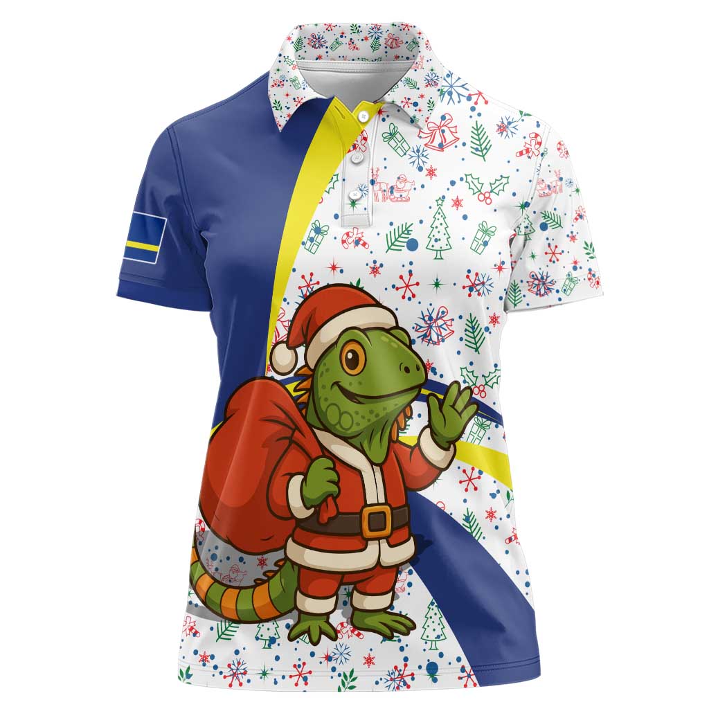 Curacao Christmas Women Polo Shirt with Santa Lizard Crown Gifts Snowflakes and Holiday Icons Design - Wonder Print Shop