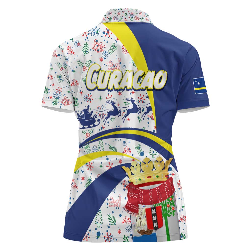 Curacao Christmas Women Polo Shirt with Santa Lizard Crown Gifts Snowflakes and Holiday Icons Design - Wonder Print Shop