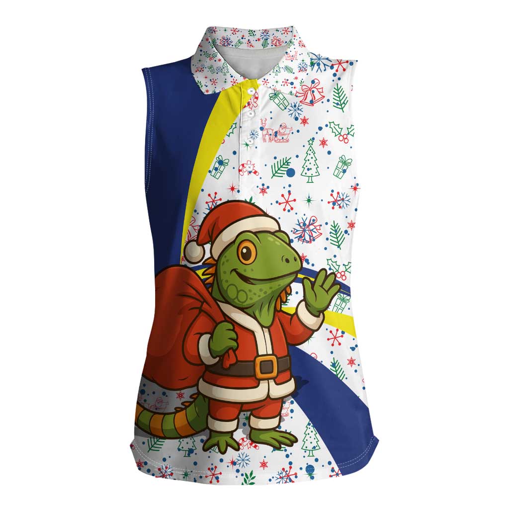 Curacao Christmas Women Sleeveless Polo Shirt with Santa Lizard Crown Gifts Snowflakes and Holiday Icons Design - Wonder Print Shop