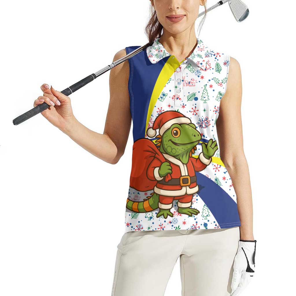 Curacao Christmas Women Sleeveless Polo Shirt with Santa Lizard Crown Gifts Snowflakes and Holiday Icons Design - Wonder Print Shop