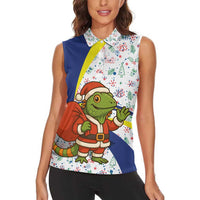 Curacao Christmas Women Sleeveless Polo Shirt with Santa Lizard Crown Gifts Snowflakes and Holiday Icons Design - Wonder Print Shop