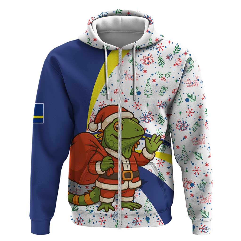 Curacao Christmas Zip Hoodie with Santa Lizard Crown Gifts Snowflakes and Holiday Icons Design - Wonder Print Shop