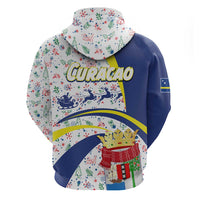 Curacao Christmas Zip Hoodie with Santa Lizard Crown Gifts Snowflakes and Holiday Icons Design - Wonder Print Shop