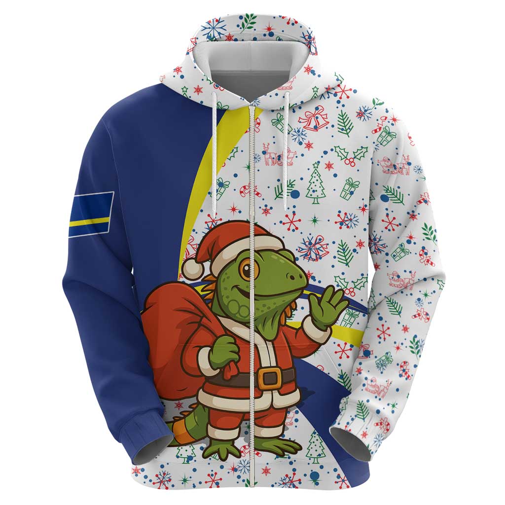 Curacao Christmas Zip Hoodie with Santa Lizard Crown Gifts Snowflakes and Holiday Icons Design - Wonder Print Shop