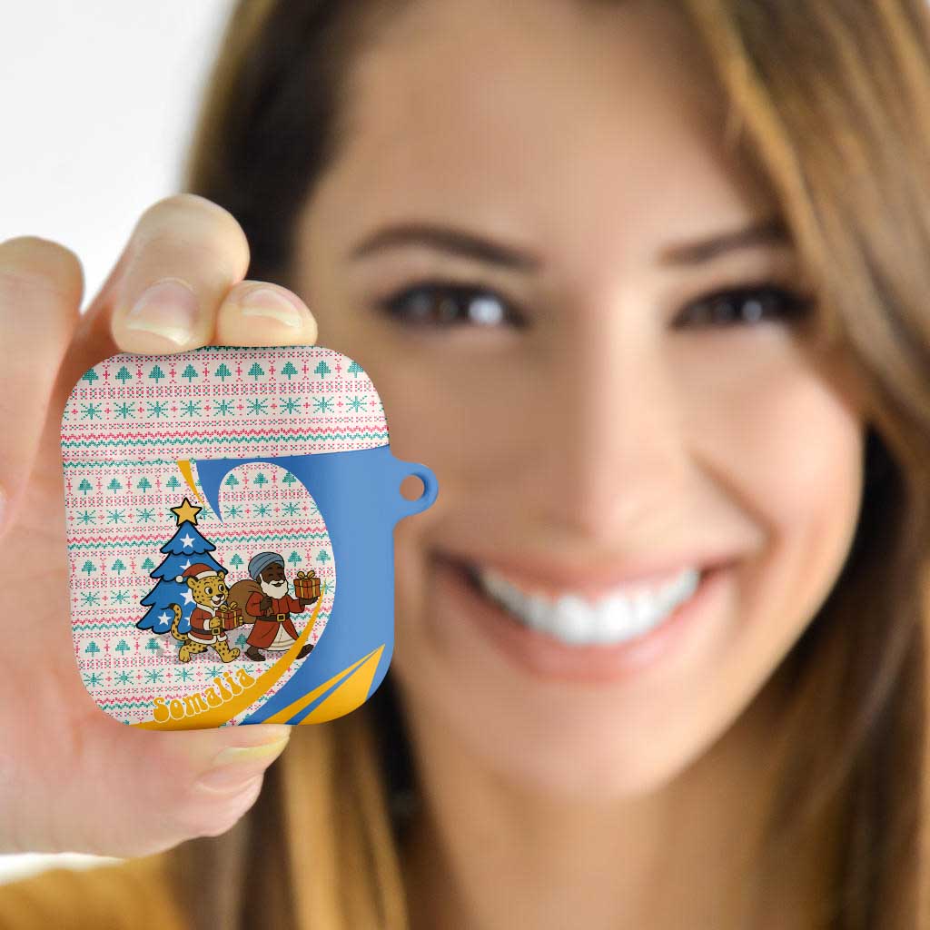 Somalia Christmas AirPods Case with Santa Cheetah Christmas Tree Village Scene and Festive Snowflake - Wonder Print Shop