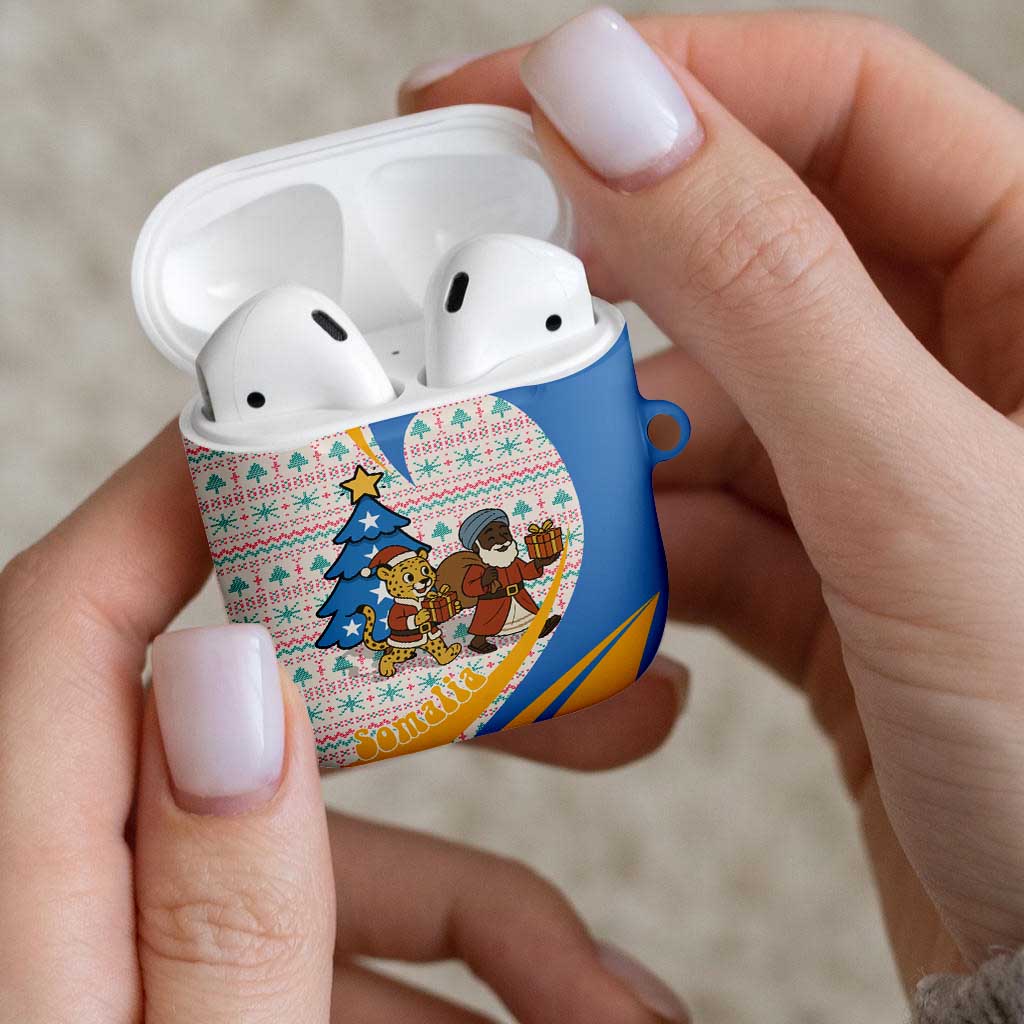 Somalia Christmas AirPods Case with Santa Cheetah Christmas Tree Village Scene and Festive Snowflake - Wonder Print Shop