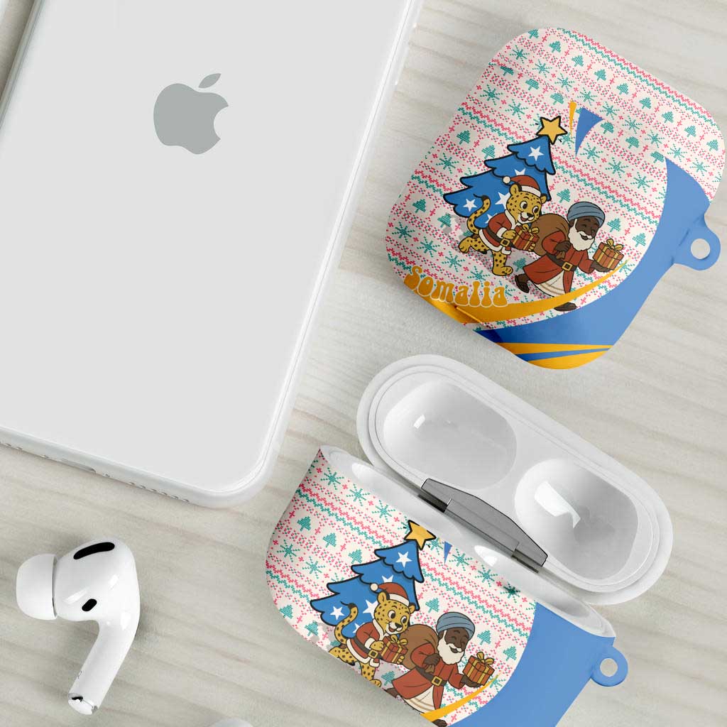 Somalia Christmas AirPods Case with Santa Cheetah Christmas Tree Village Scene and Festive Snowflake - Wonder Print Shop