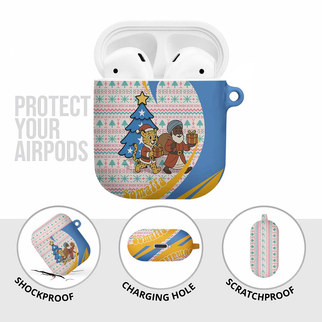 Somalia Christmas AirPods Case with Santa Cheetah Christmas Tree Village Scene and Festive Snowflake - Wonder Print Shop