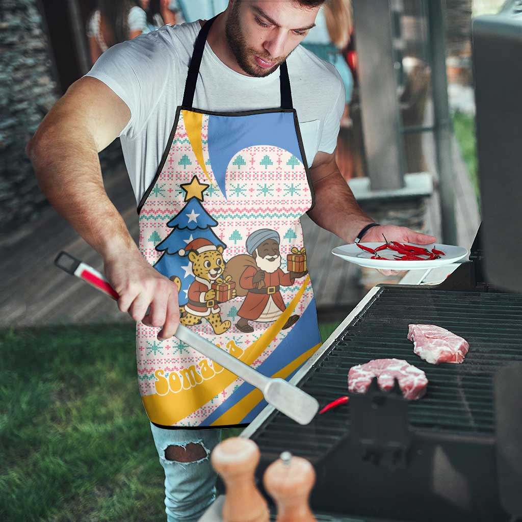 Somalia Christmas Apron with Santa Cheetah Christmas Tree Village Scene and Festive Snowflake - Wonder Print Shop