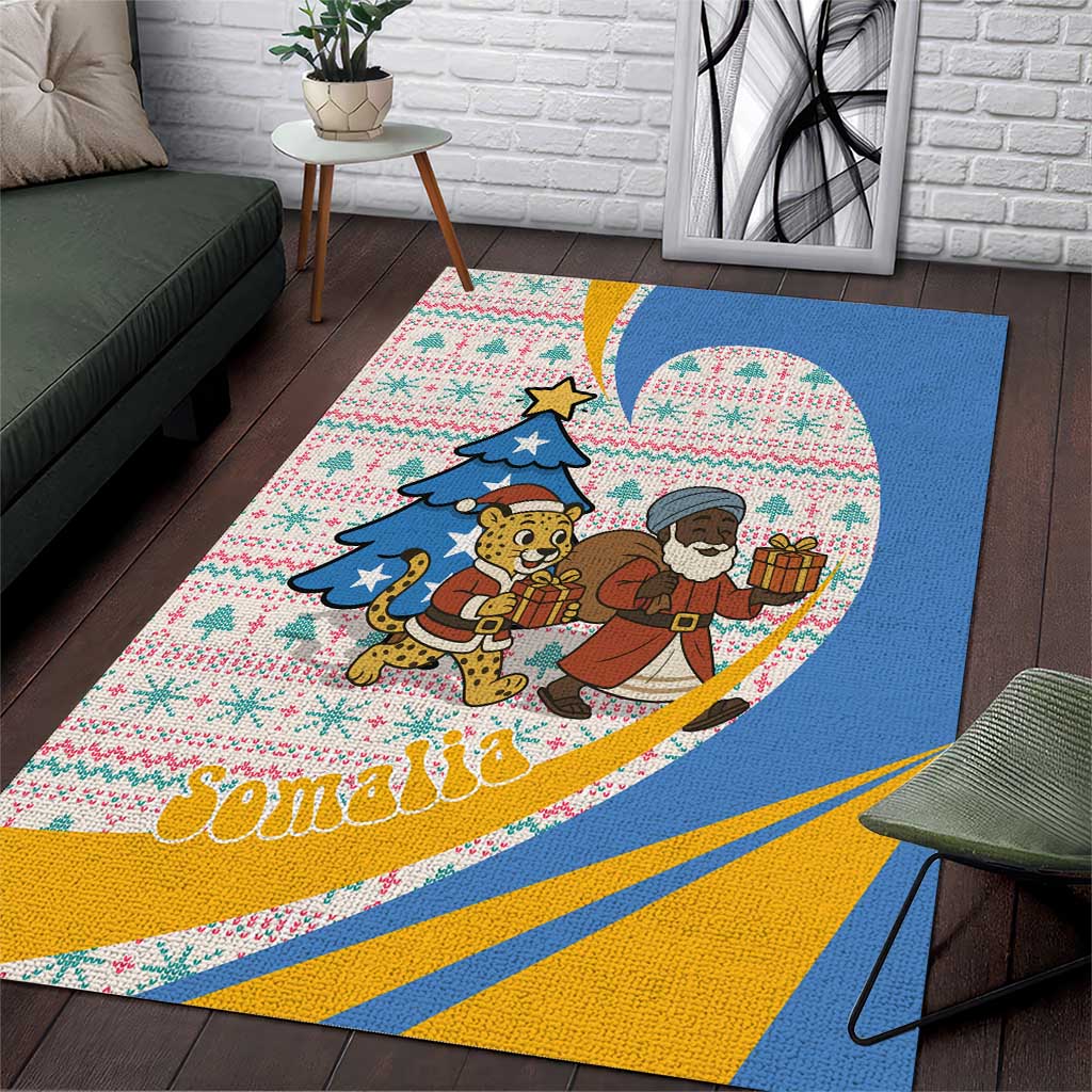 Somalia Christmas Area Rug with Santa Cheetah Christmas Tree Village Scene and Festive Snowflake - Wonder Print Shop