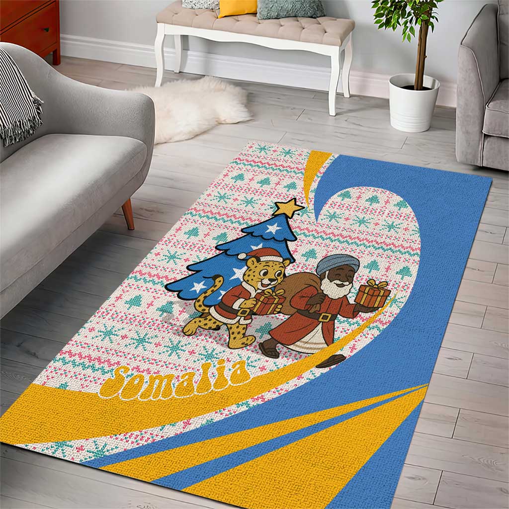 Somalia Christmas Area Rug with Santa Cheetah Christmas Tree Village Scene and Festive Snowflake - Wonder Print Shop