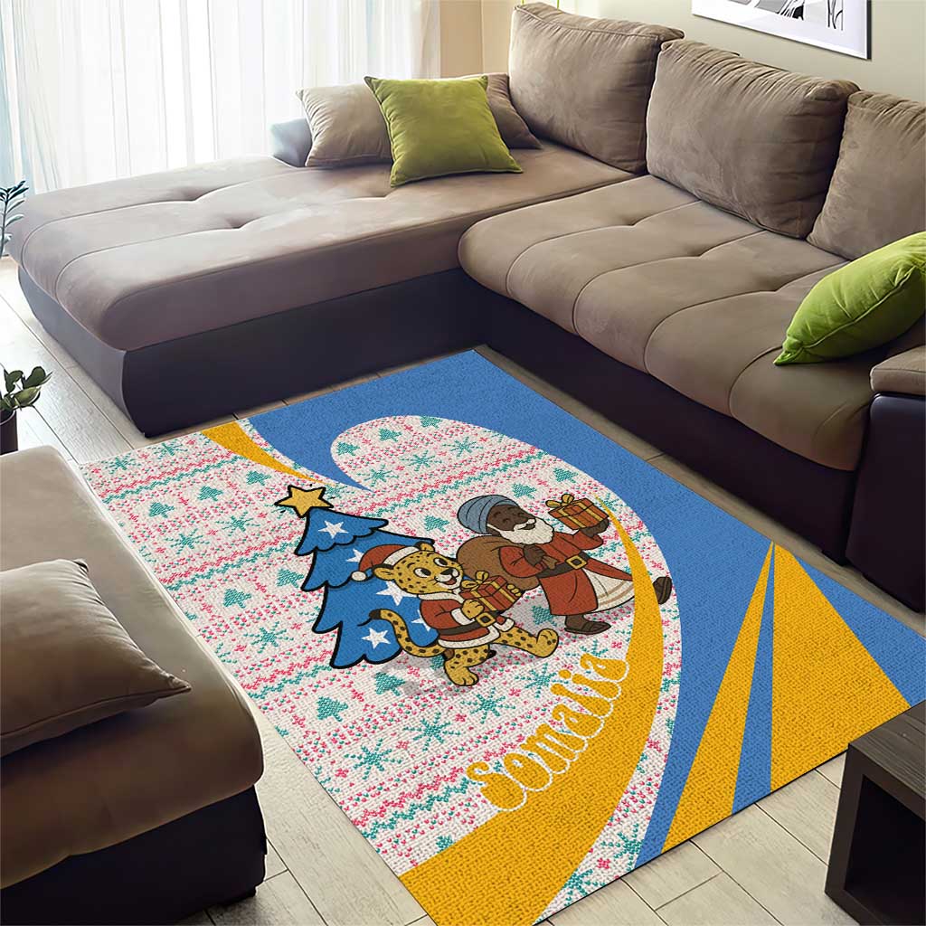 Somalia Christmas Area Rug with Santa Cheetah Christmas Tree Village Scene and Festive Snowflake - Wonder Print Shop