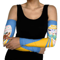 Somalia Christmas Arm Sleeves with Santa Cheetah Christmas Tree Village Scene and Festive Snowflake - Wonder Print Shop
