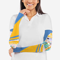 Somalia Christmas Arm Sleeves with Santa Cheetah Christmas Tree Village Scene and Festive Snowflake - Wonder Print Shop