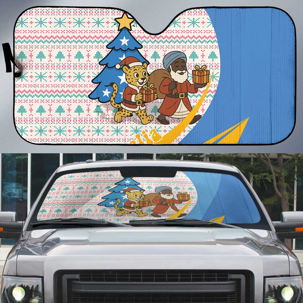 Somalia Christmas Auto Sun Shade with Santa Cheetah Christmas Tree Village Scene and Festive Snowflake - Wonder Print Shop