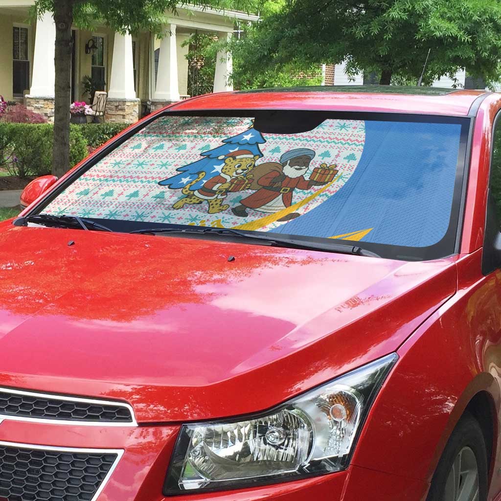 Somalia Christmas Auto Sun Shade with Santa Cheetah Christmas Tree Village Scene and Festive Snowflake - Wonder Print Shop
