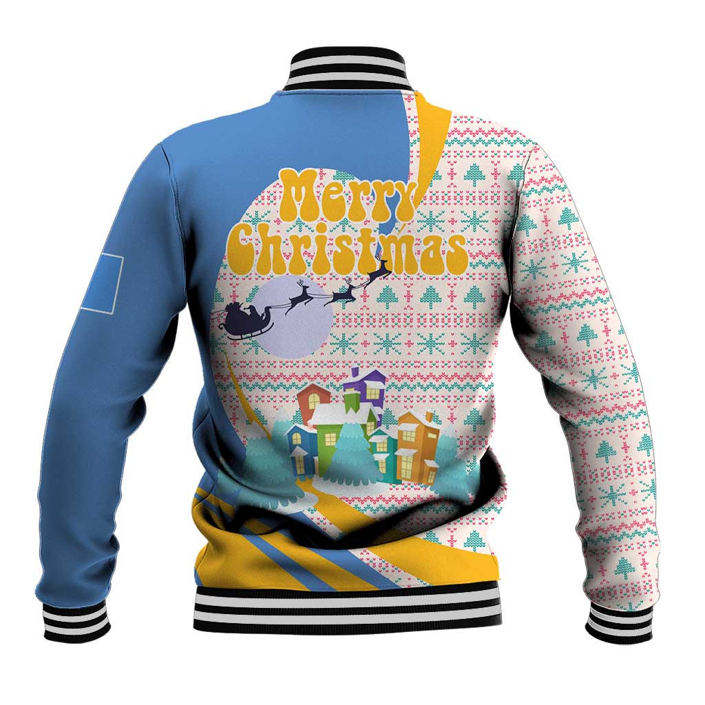Somalia Christmas Baseball Jacket with Santa Cheetah Christmas Tree Village Scene and Festive Snowflake - Wonder Print Shop