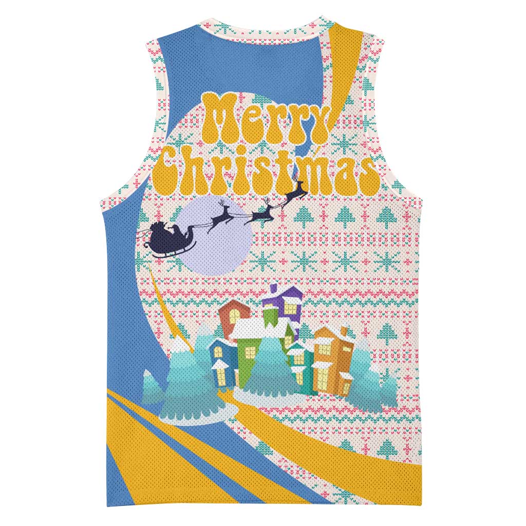Somalia Christmas Basketball Jersey with Santa Cheetah Christmas Tree Village Scene and Festive Snowflake - Wonder Print Shop