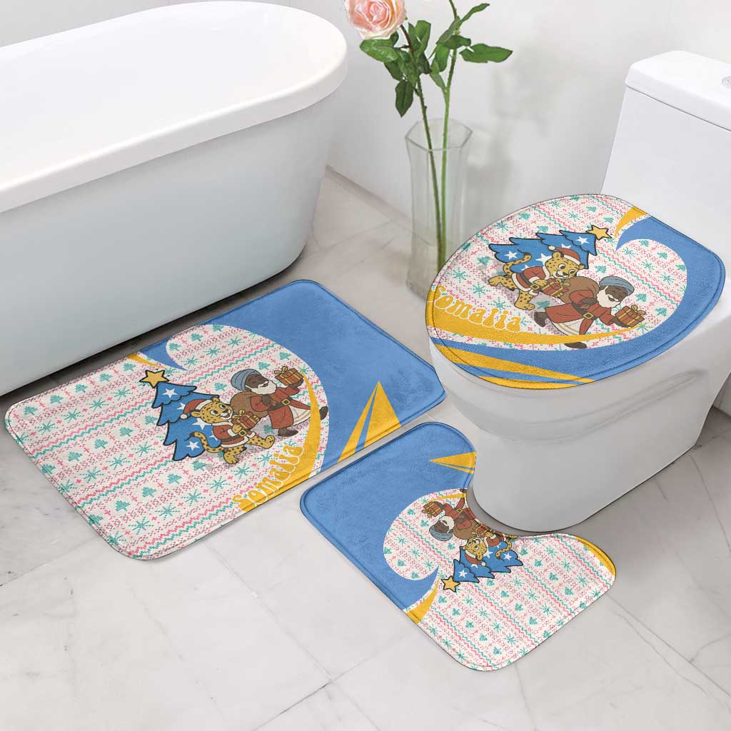Somalia Christmas Bathroom Set with Santa Cheetah Christmas Tree Village Scene and Festive Snowflake - Wonder Print Shop