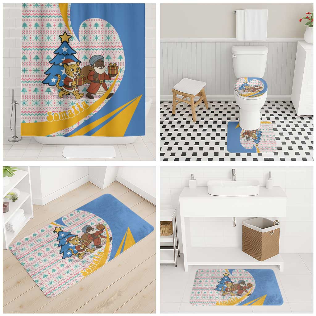 Somalia Christmas Bathroom Set with Santa Cheetah Christmas Tree Village Scene and Festive Snowflake - Wonder Print Shop