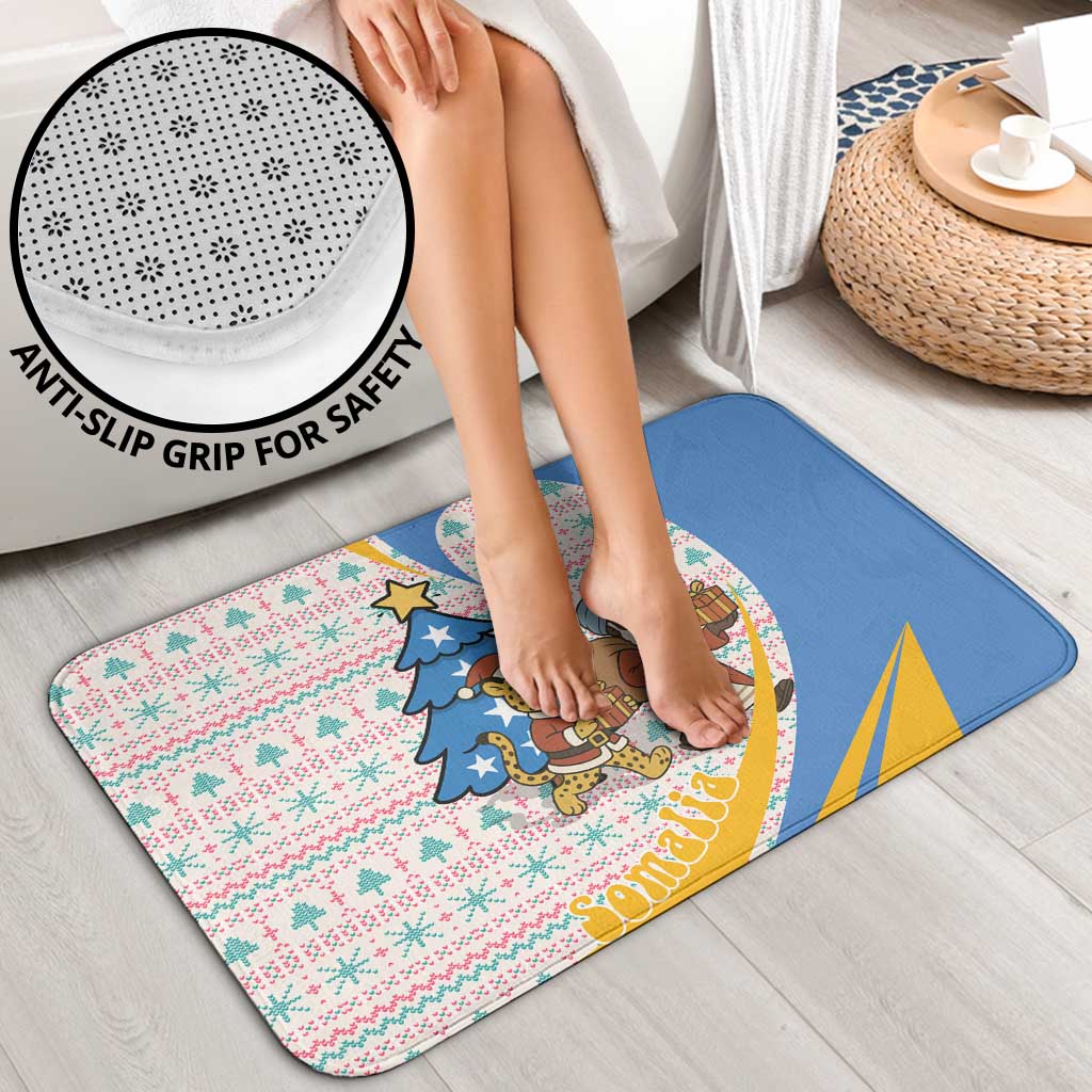 Somalia Christmas Bathroom Set with Santa Cheetah Christmas Tree Village Scene and Festive Snowflake - Wonder Print Shop
