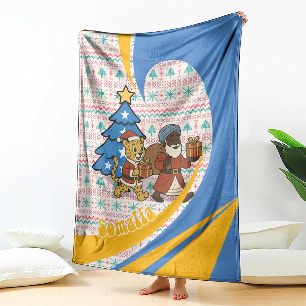 Somalia Christmas Blanket with Santa Cheetah Christmas Tree Village Scene and Festive Snowflake - Wonder Print Shop