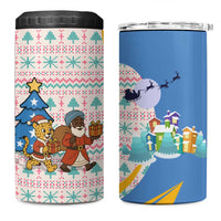 Somalia Christmas 4 in 1 Can Cooler Tumbler with Santa Cheetah Christmas Tree Village Scene and Festive Snowflake - Wonder Print Shop