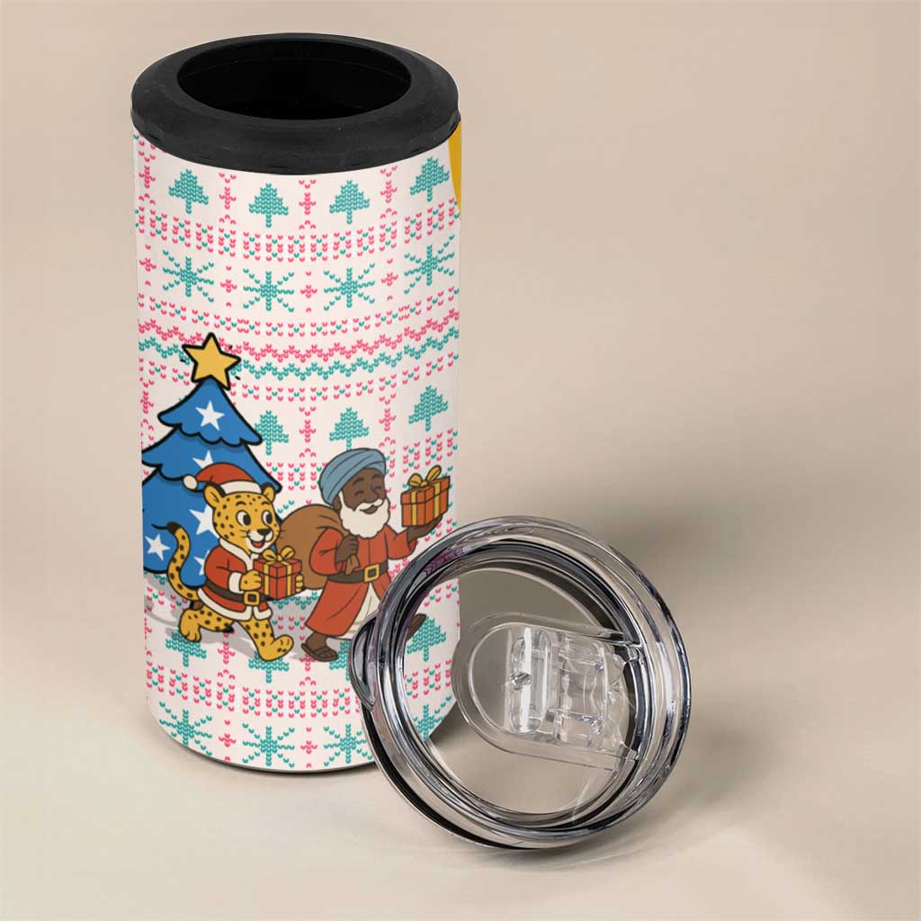 Somalia Christmas 4 in 1 Can Cooler Tumbler with Santa Cheetah Christmas Tree Village Scene and Festive Snowflake - Wonder Print Shop