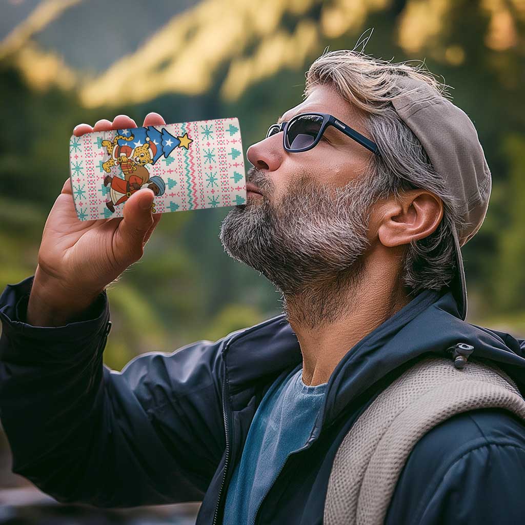 Somalia Christmas 4 in 1 Can Cooler Tumbler with Santa Cheetah Christmas Tree Village Scene and Festive Snowflake - Wonder Print Shop