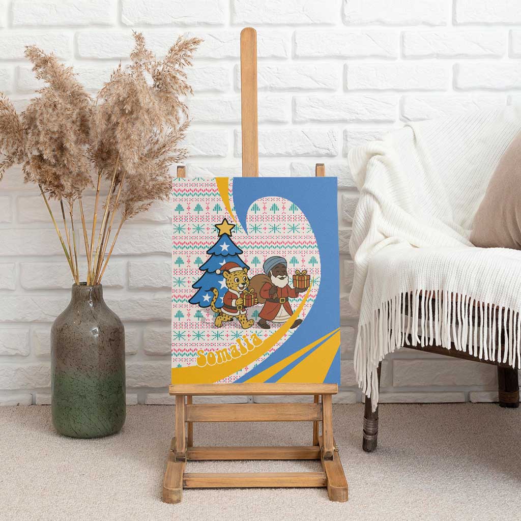 Somalia Christmas Canvas Wall Art with Santa Cheetah Christmas Tree Village Scene and Festive Snowflake - Wonder Print Shop