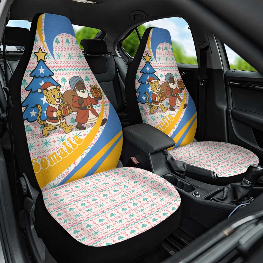 Somalia Christmas Car Seat Cover with Santa Cheetah Christmas Tree Village Scene and Festive Snowflake - Wonder Print Shop