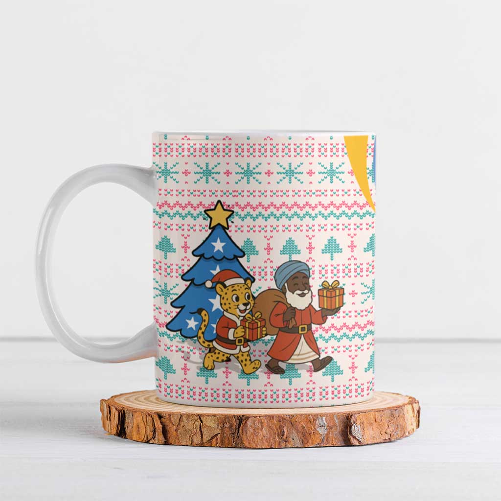 Somalia Christmas Ceramic Mug with Santa Cheetah Christmas Tree Village Scene and Festive Snowflake - Wonder Print Shop