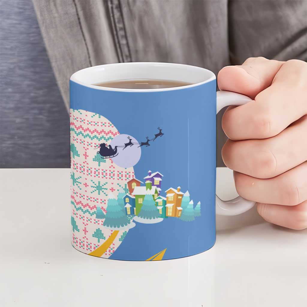 Somalia Christmas Ceramic Mug with Santa Cheetah Christmas Tree Village Scene and Festive Snowflake - Wonder Print Shop