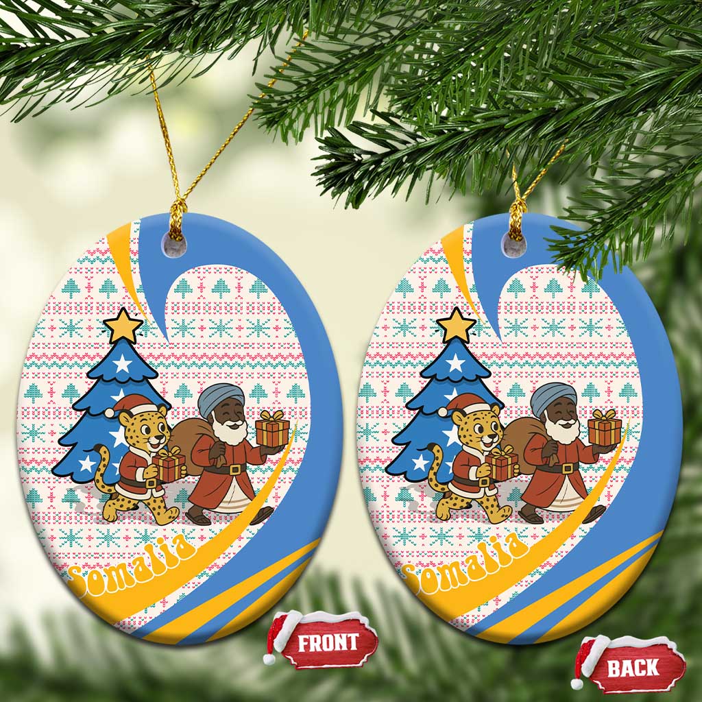 Somalia Christmas Ceramic Ornament with Santa Cheetah Christmas Tree Village Scene and Festive Snowflake - Wonder Print Shop