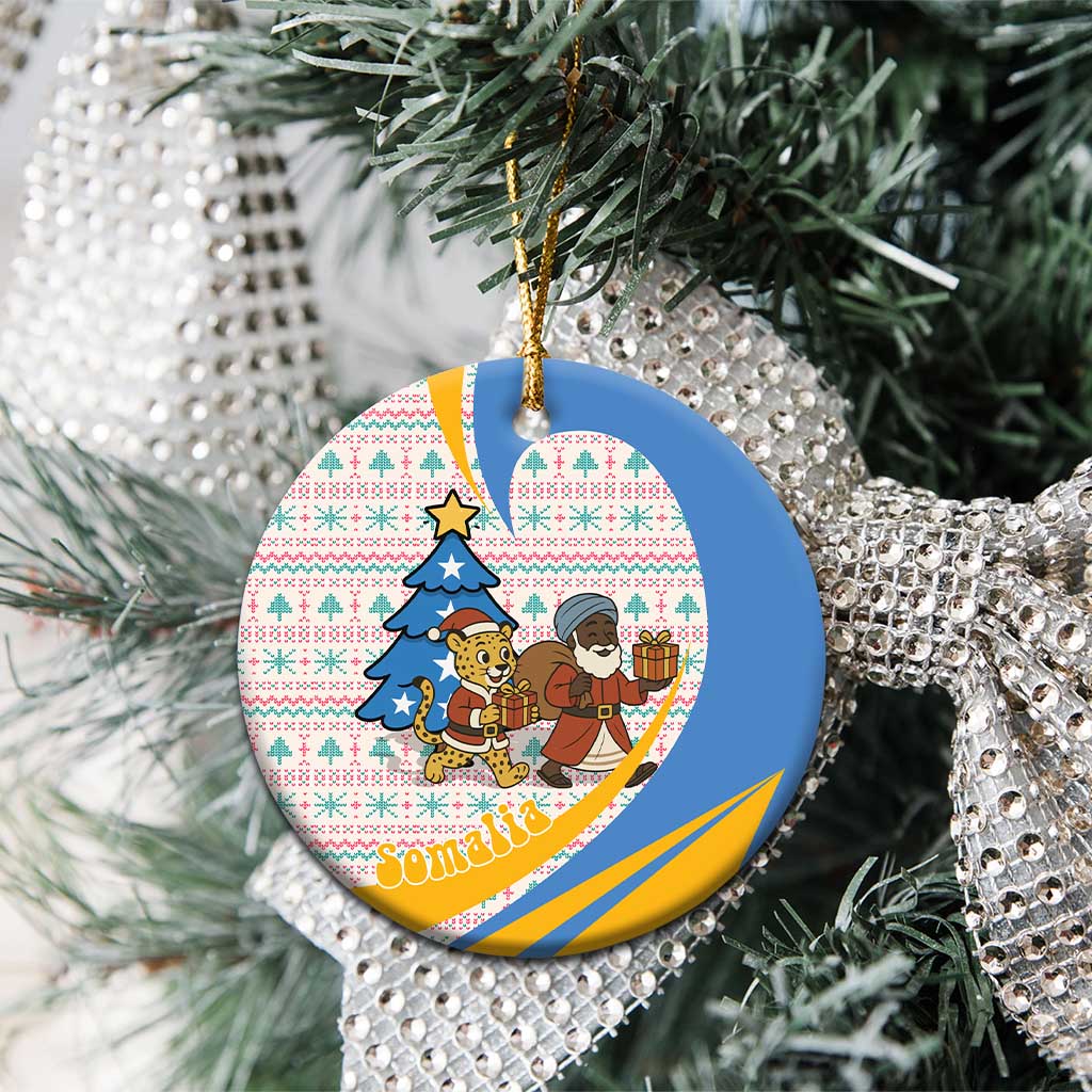 Somalia Christmas Ceramic Ornament with Santa Cheetah Christmas Tree Village Scene and Festive Snowflake - Wonder Print Shop