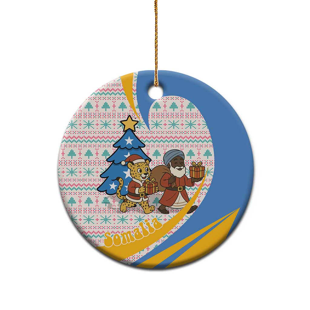 Somalia Christmas Ceramic Ornament with Santa Cheetah Christmas Tree Village Scene and Festive Snowflake - Wonder Print Shop